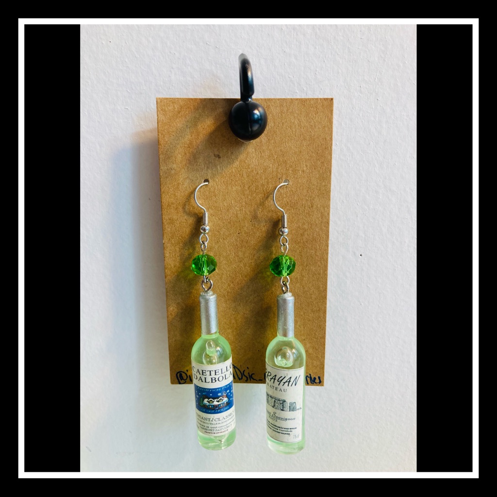 Handmade Wine Resin Bottle&Jewel Dropdown Earrings